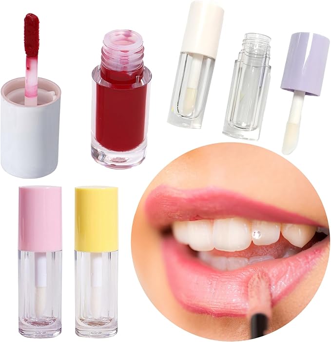 Qeuly 4Pcs Empty Lip Gloss Tubes, 6ml Clear Lip Gloss Tubes with Wand, Plastic Lip Balm Gloss Containers for DIY Makeup Lipgloss Making Kit (D25xH86mm) (colorful)
