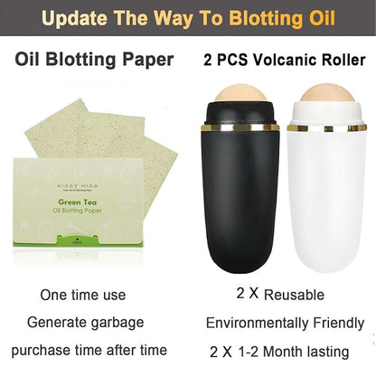 2 PCS Oil-absorbing Volcanic Face Roller Oil Control On The Go Oil Absorbing Volcanic Face Roller Facial Oil Blotting Tool Portable Reusable Instant Results Remove Excess Shine for Oily Skin