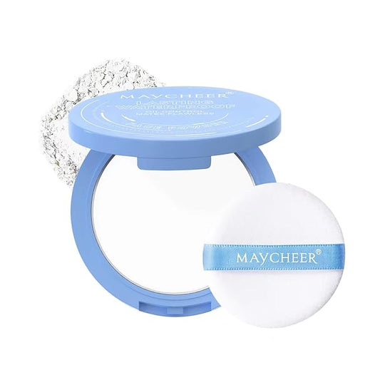 LAMUSELAND Pressed Powder Compact, Oil Control Brighten Skin 3 Color Face Powder, Whitening Highlighting Face Makeup Tools for Women Girls (JG04)