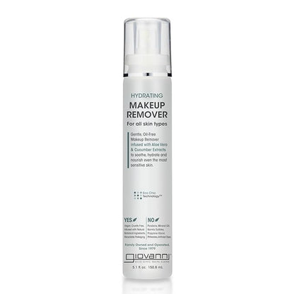 GIOVANNI Hydrating Makeup Remover - Gentle, Oil-Free Makeup Remover, Liquid, Infused with Aloe Vera, Hydrates and Nourishes Sensitive Skin - 5.1 oz