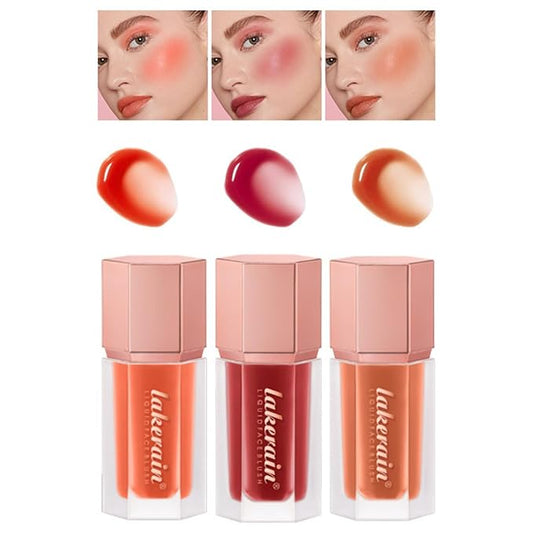 3Pcs Liquid Blush, Soft Silky Cream Blush Makeup for Cheeks, Natural-Looking, Weightless, Long-Lasting, Dewy Finish (Set B, 3)