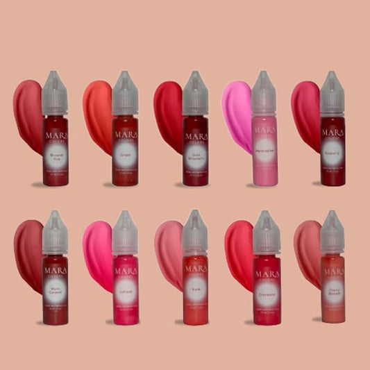 MARA PRO Full Lip Pigments Set – 10 Professional Permanent Makeup Pigments for Lip Blush and Shading