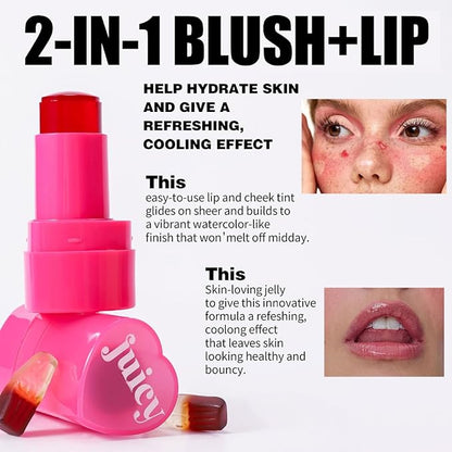 5 Colors Hydrating Lip & Cheek Tint, Long-Lasting Jelly Blush Stick with Cooling Effect, Watercolor-Like Finish (# 04)