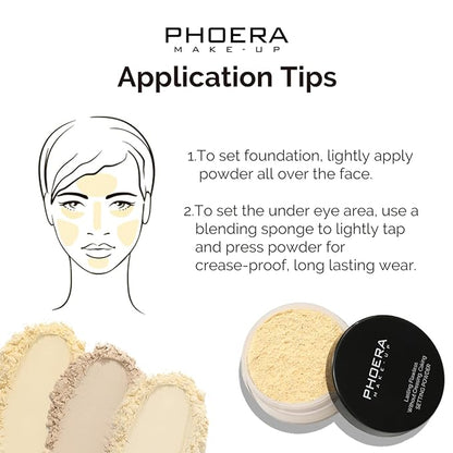 PHOERA Foundation Face Powder, Soft Focus Setting Powder, Silky Powder For Creating Without Shine, Smooths Pores & Lines, Up to 24H Wear Oil Control,0.49 Oz (N.02 Cool Beige)
