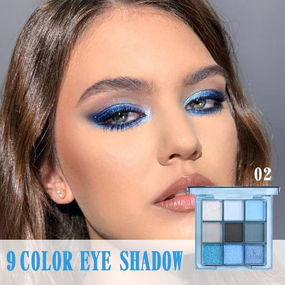 Sapphire Blue Smoky Eye Shadow Palette,Navy & Sky Blue Pro Eyeshadow Palette - Ultra-Pigmented Matte & Shimmer Finish - Waterproof Blend for All-Day Wear (02#, 1 Count (Pack of 1))
