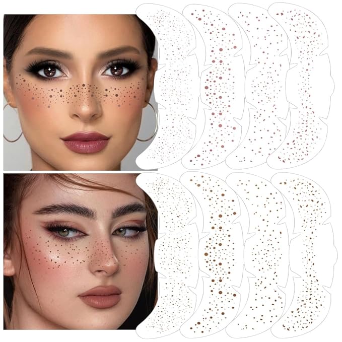 8Ps Face Glitter Speckles Patches, 2Colors 4Styles Glitter Freckles Face Tattoo, Glow Up Makeup Patches, Cute Glitter Makeup Accessories for Women, Cosmetic Glitter for Face Gift