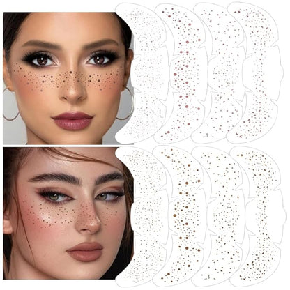 8Ps Face Glitter Speckles Patches, 2Colors 4Styles Glitter Freckles Face Tattoo, Glow Up Makeup Patches, Cute Glitter Makeup Accessories for Women, Cosmetic Glitter for Face Gift