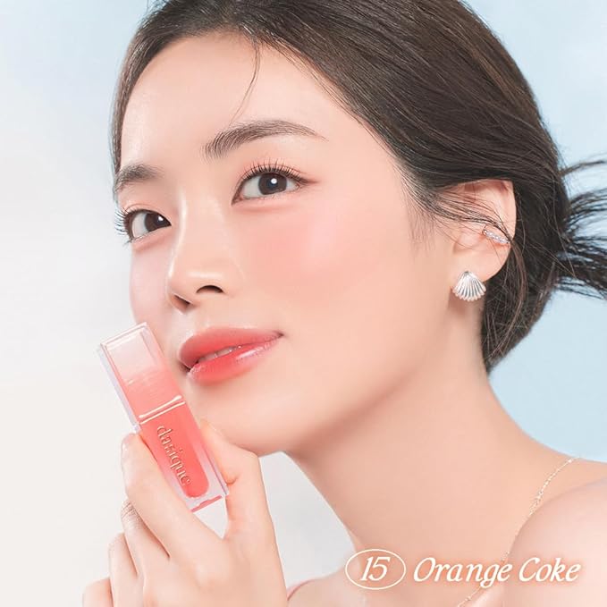 dasique Juicy Dewy Tint (14 Peach Crush) 0.12 oz | Light Application with moisture | Long-wearing Glossy Lip Stain, Non-sticky | Vegan, Cruelty-free | K-beauty