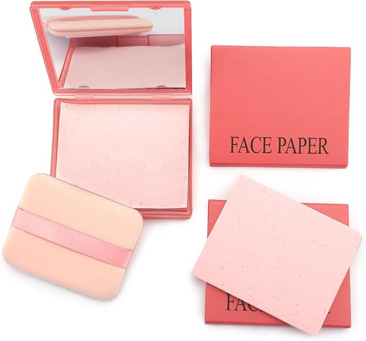 Erinde Oil Blotting Sheets for Face with Mirror and Puff, 300 Sheets Oil Blotting Paper for Oily Skin, Face Oil Absorbing Sheet, Natural Oil Control Film, Absorb Excess Oil, Makeup Friendly
