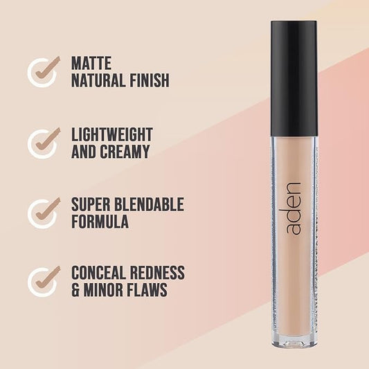aden Liquid Concealer Multipurpose concealer that illuminates, corrects and perfects facial skin with a flawless natural matte finish 4ml MADE IN ITALY (02 MEDIUM)