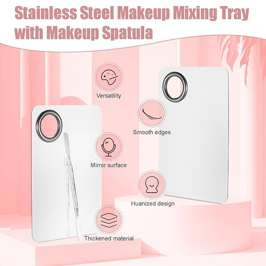 4 Pcs Makeup Spatula Set, Stainless Steel Cosmetic Makeup Palette, Korean Mixing Palette Foundation Cosmetic Skin Care Tool