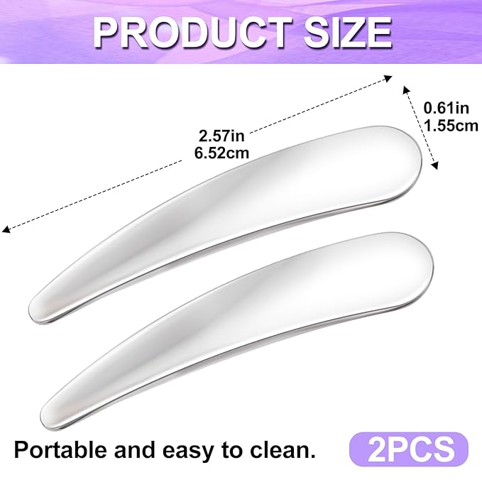2pcs Mini Metal Makeup Spatula, Reusable Cosmetic Cream Spatulas Spoon, Skincare Scoop Applicator Facial Massage Beauty Tools for Mixing and Sampling Face Eye Cream- Silver