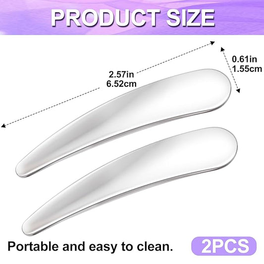 2pcs Mini Metal Makeup Spatula, Reusable Cosmetic Cream Spatulas Spoon, Skincare Scoop Applicator Facial Massage Beauty Tools for Mixing and Sampling Face Eye Cream- Silver