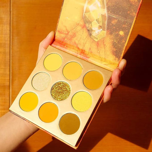 docolor 10Pcs Eye Makeup Brushes Skull Printed Eyeshadow Makeup Brush Set and Yellow Eyeshadow Palette 9 Colors Gemstone Shadow Palette Highly Pigmented Mattes Shimmers Long-Lasting Makeup Palette