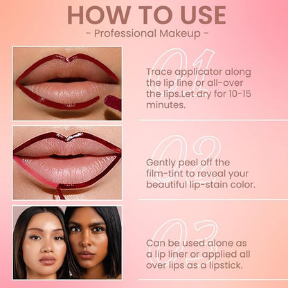 Matte Liquid Lip Gloss Stain - Peel Off Lip Liner Tattoo, Pinkish Red Peel Off Lip Stain, Long Lasting & Waterproof, Transfer-Proof Lip Gloss for All Skin Types, 0.12 fl oz 06#