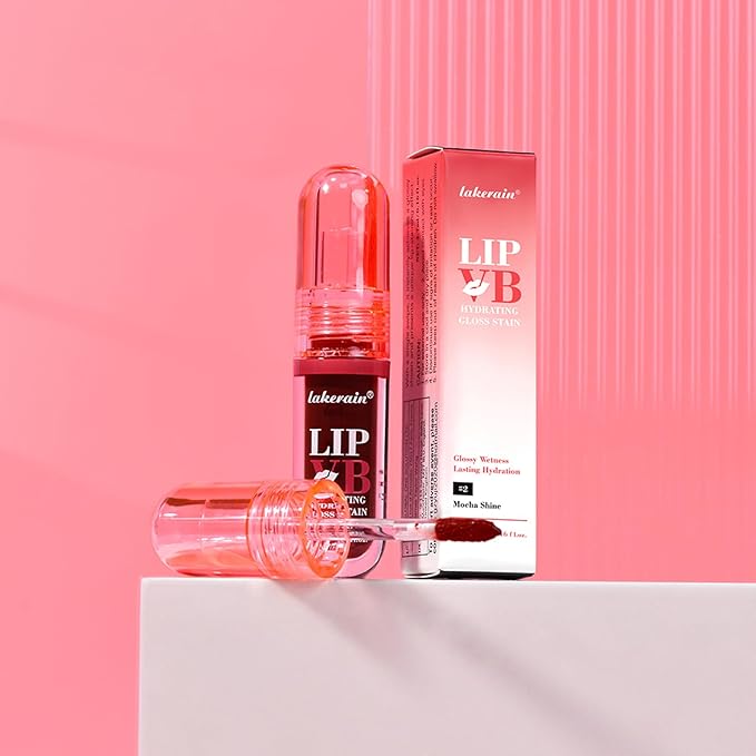 LIP VB Hydrating Gloss Stain – Lip Tint Gloss with 12HR Hydration Long-Lasting Moisture & Shine, Smooth Lip Stain with Glossy Finish, Non-Sticky, Rich Color for All Skin Tones (#3 BLUSH BUBBLE HUE, 1)