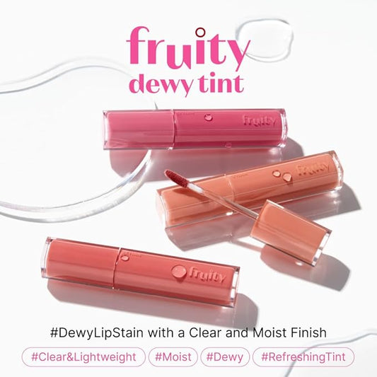 ETUDE Fruity Dewy Tint 03 Raspberry Lolly | Vegan Lip Stain with Only Essential Ingredients | Transparent Watercolor Lip Stain for Clear and Shimmering Finish