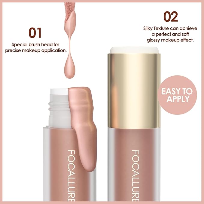 FOCALLURE Shimmer Liquid Highlighter, Smooth Cream Formula and Non-greasy Finish,Delivers a Natural Glow, Long Lasting Illuminator Highlighter Face Enhancing Makeup,Desire Oxygen