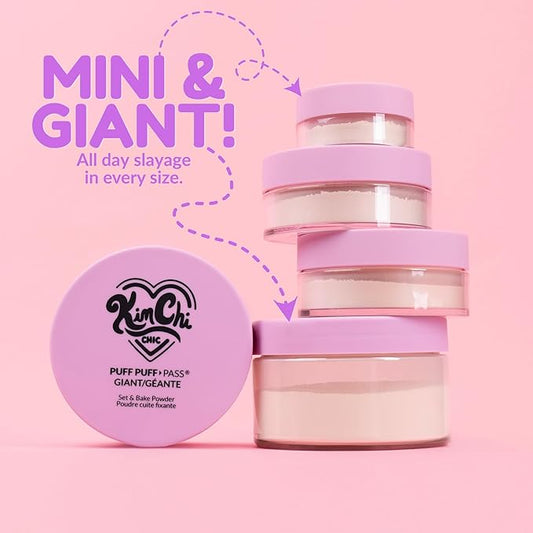 KimChi Chic Puff Puff Pass Mini Translucent Set of 3 - Lightweight Loose Setting Powder with Rice Powder & Vitamin E, Oil Absorbing for All-Day Wear, 5g