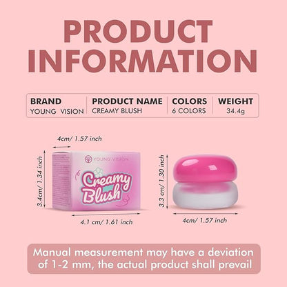 YOUNG VISION Lip & Cheek Pudding Pot – Multi-Use Soft Matte Cream Blush, Buildable Lightweight Formula Lips and Cheeks Tint, 5g/0.17oz