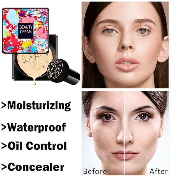 Mushroom Head Air Cushion CC Cream, Mushroom Head Air Cushion BB Cream/Air Cushion CC Cream/Concealer Long Lasting Nude Makeup Foundation,Oil Control, Moisturizing Air BB Cream