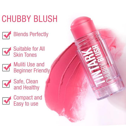 Chubby Cream Blush Stick for Face Cheek Lip Eye, Light Translucent Color for Fair Skin, Velvet Mousse Texture, Natural Pink Magenta Peach Red Matte Makeup Blusher, Vegan Cruelty Free