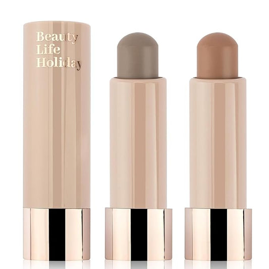 2PCS Contour Sticks, Natural Buildable Coverage Cream Contour Bronzer Stick,【Portable Travel Size】【Waterproof & Lightweight】【Long Lasting】Smooth Gliding Face Shaping Makeup, Cold Gray + Medium Gray