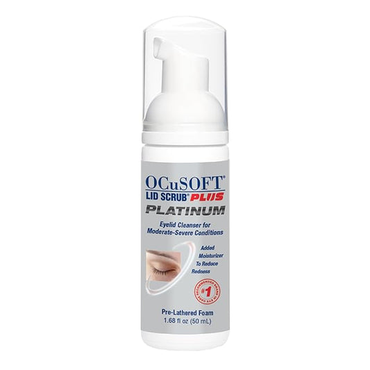 OCuSOFT Lid Scrub PLUS Platinum Extra Strength Foaming Eyelid Cleanser - Leave-On Eyelid & Eyelash Cleanser with Phytosphingosine to Remove Oil, Dirt & Makeup -1.68 fl oz