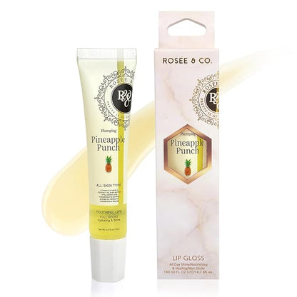 ROSÉE & CO Rosee Lip Gloss Vegan & Cruelty Free Treatment, Professional Make up, Long Lasting Glossy with Shea Butter, Moisturize, Protect & Smooth, High Shine, Non-Sticky (r. Pineapple Punch, 0.5)