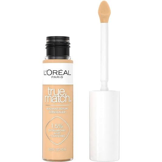 L'Oreal Paris True Match Radiant Serum Concealer, Brightening Under Eye Concealer Make Up with 1.5% Hyaluronic Acid and Caffeine, W5, 0.33 Oz