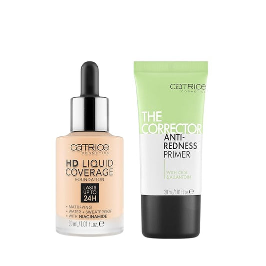 Catrice | HD Foundation 02 & The Corrector Anti-Red Primer| Full Coverage Makeup | Vegan & Cruelty Free