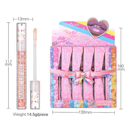 Petansy Shimmery Glitter Lip Gloss 6 Colors Liquid Lipstick Set Plumping Lip Oil | Syrupy gloss | Long Lasting | Moisturizing| High Shine | Lip Glow Set (6 Colors/Set)