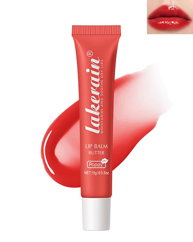 Lip Butter Balm Poppy, Hydrating Tinted Butter Lip Gloss,Clear Lip Mask Lip Care Moisturizer,Smooth Lip Treatment Balm,Jelly Yummy Glow Reviver Fat Lip Oil,Women's Day Makeup Gift for Women-04