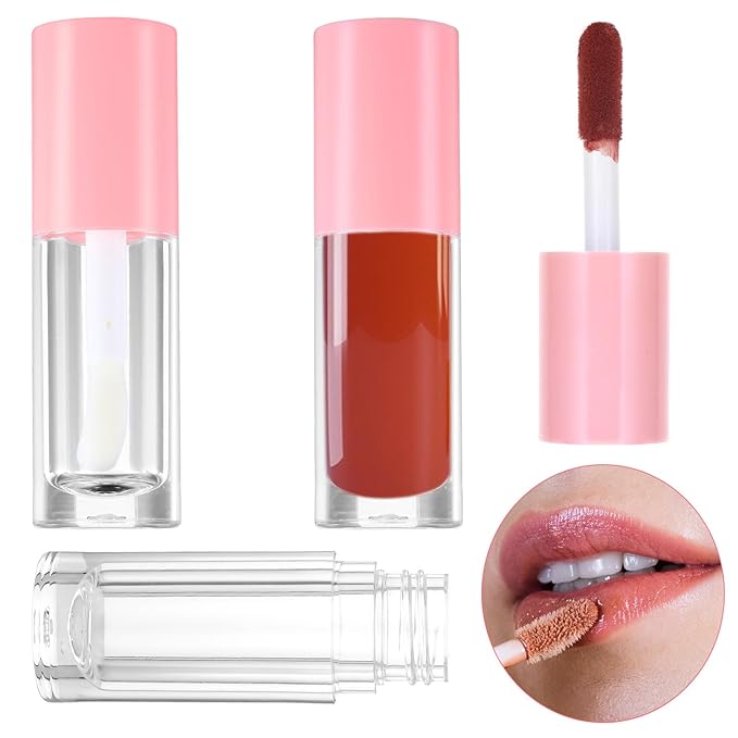 4Pcs Lip Gloss Tubes, 6ml Empty Lip Gloss Tubes with Wand Refillable Lip Gloss Containers with Rubber Stoppers Lip Balm Bottles for DIY Lipgloss (4 Colors)