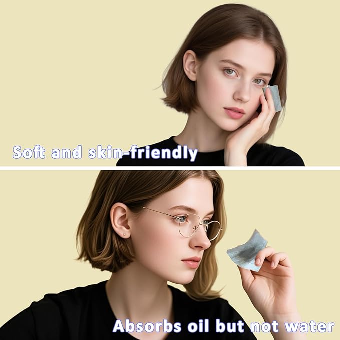 Natural Facial Oil Blotting Paper, 600 Counts Oil Absorbing Sheets for Face, Bamboo Charcoal Oil Absorbing Sheets for Oily Skin, Oil Control Film, Portable Oil Pad, Makeup Friendly
