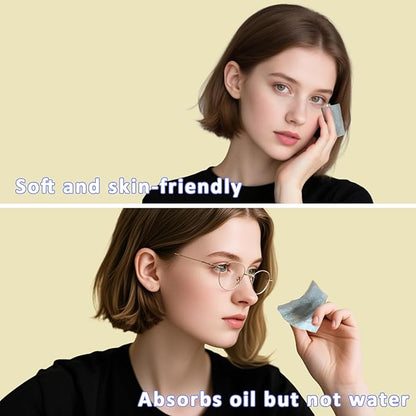 Natural Facial Oil Blotting Paper, 600 Counts Oil Absorbing Sheets for Face, Bamboo Charcoal Oil Absorbing Sheets for Oily Skin, Oil Control Film, Portable Oil Pad, Makeup Friendly