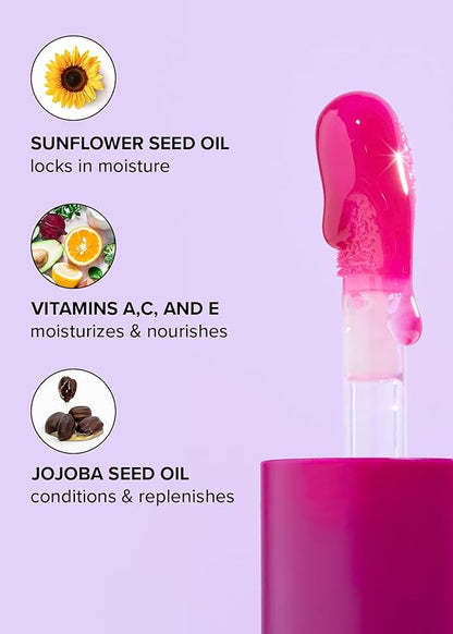 I DEW CARE Lip Gloss - Glow Easy Raspberry | Jojoba Seed Oil, Vitamin C, Pigmented Glossy Stain, Hydrating, Korean Makeup, Pink Color, Moisturizing, Nourishing, 0.12 FL Oz