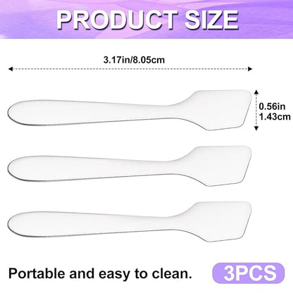3pcs Mini Metal Makeup Spatula, Reusable Cosmetic Cream Spatulas Spoon, Skincare Scoop Applicator Facial Massage Beauty Tools for Mixing and Sampling Face Eye Cream- Silver