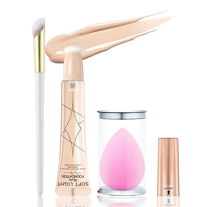 Foundation Beauty Wand Kit, Long-lasting Waterproof Matte Concealer Foundation Cream, Cover Face Pores Spots Silky Breathable Foundation Stick,Valentine's Day Makeup Gift Set for Women-# 02