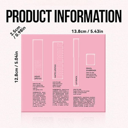 Matte velvet Lipstick + Lip Liner + Moisturizing Lip Oil Set, One Step Lips Makeup Kits Pigment Velvety Nude Lip Stain Waterproof Long Wear Lip Gloss Make up Gift Set (Set B)