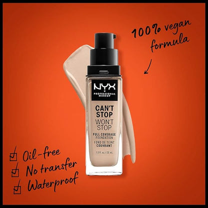 NYX PROFESSIONAL MAKEUP Can't Stop Won't Stop Foundation, 24h Full Coverage Matte Finish - Alabaster