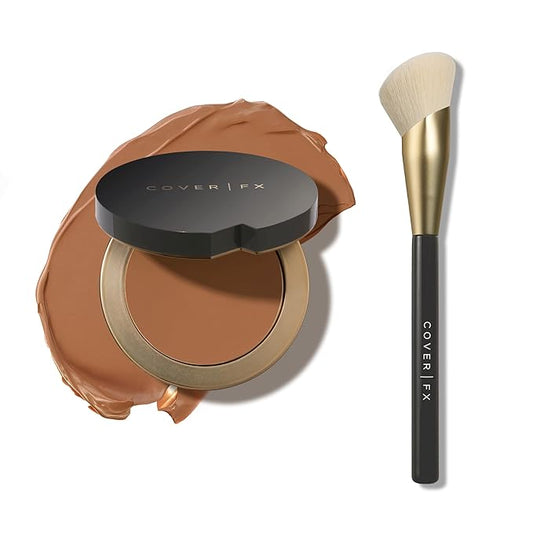 COVER FX Complete Coverage Kit: Total Cover Cream Foundation - Shade D1 + Custom Cover Blending Brush
