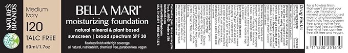 Bella Mari Natural Moisturizing Foundation, Medium Ivory (I20); 1.7floz Glass
