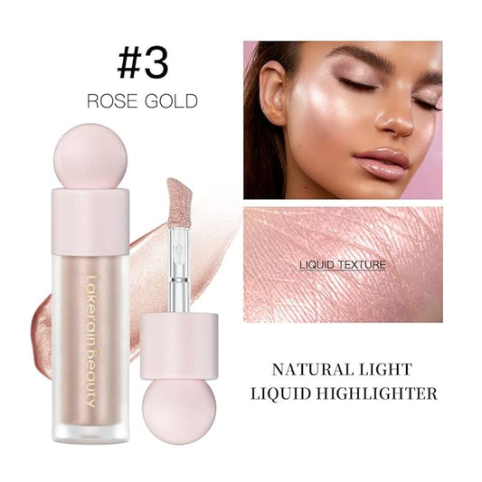 Mysense Liquid Highlighter Makeup, Natural Glow Face Highlighter Stick, Silky Smooth Light Liquid Luminizer, Long Lasting Shimmering Face Illuminator Make up, #03 Rose Gold