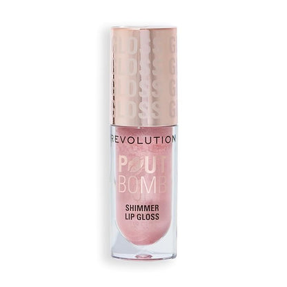 Revolution, Pout Bomb Shimmer Gloss, High-Shine Lip Gloss & Shimmer for Glossy Lips with Hyaluronic Acid & Sweet Vanilla Scent, Shine Pink, 0.15 Oz