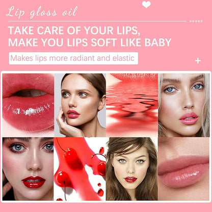 Plumping Lip Oil, Hydrating Lip Gloss Tinted Lip Balm Lip Care Transparent Toot Lip Oil, Long Lasting Nourishing Lip Glow Oil Non-sticky Big Brush Glitter Shine Primer Lip Tint (ROSEWOOD)