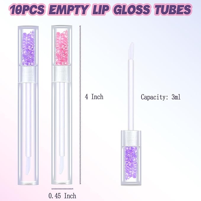 Empty Lip Gloss Tubes,10PCS Lip Gloss Tubes 3ml Diamond Lip Gloss Tubes Empty Lip Gloss Making Supplies for DIY Beginner Makeup & Travel, Lip Gloss Containers Empty Lip Gloss Bottles