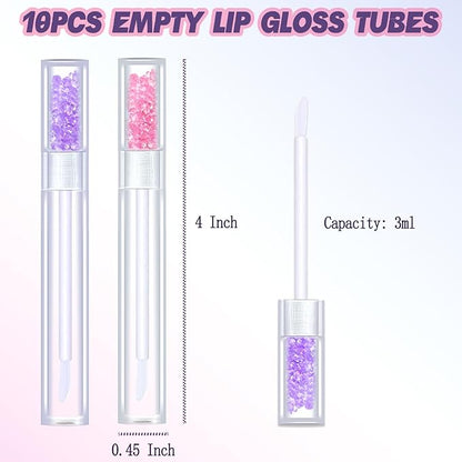 Empty Lip Gloss Tubes,10PCS Lip Gloss Tubes 3ml Diamond Lip Gloss Tubes Empty Lip Gloss Making Supplies for DIY Beginner Makeup & Travel, Lip Gloss Containers Empty Lip Gloss Bottles