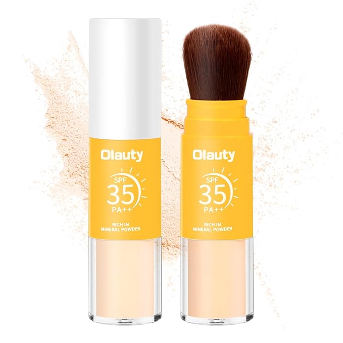 Brush On Mineral Sunscreen Powder, SPF 35 Face Powder Scalp Sunscreen, Natural Setting Powder Makeup, Face Sunblock Travel Size, Oil Control, Breathable for All Skin (Translucent, 1 pc/0.28 Ounce)