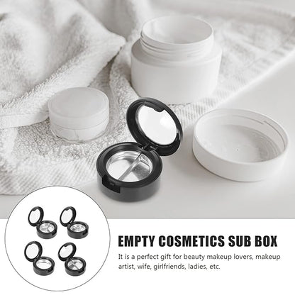 Mobestech Eyeshadow Pallets 4Pcs 3Grid Empty Makeup Eyeshadow Boxes Round Balms Storage Case Travel Containers Empty Cosmetics Makeup Sample Containers for Women Black Eyeshadow